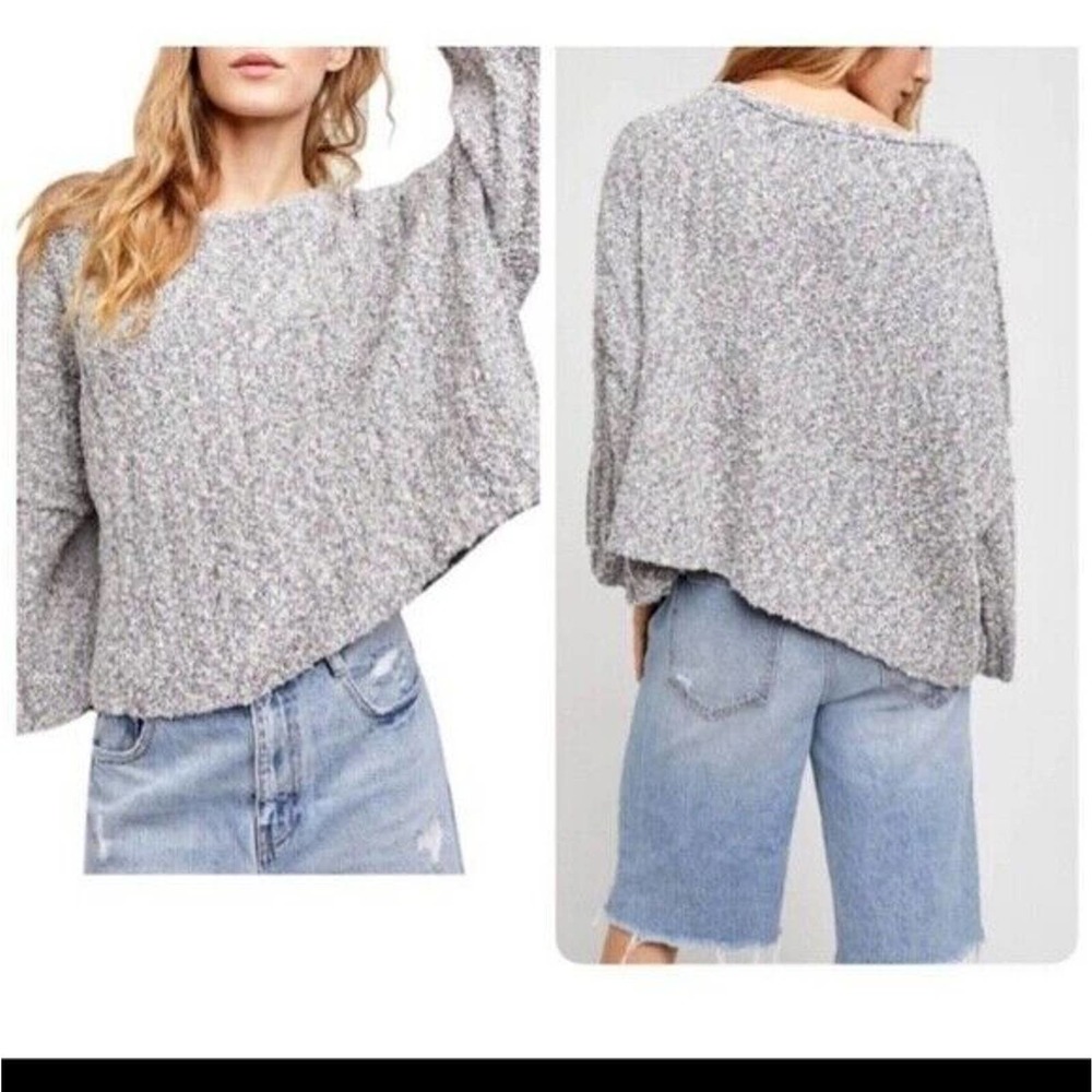 Free Poeople Good Day Cropped Pullover Sweater Gray Chunky XS Oversized
